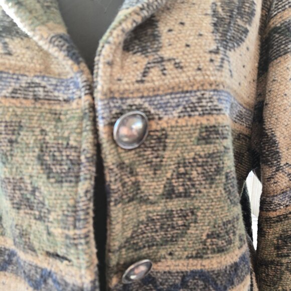 Vintage Nomadic Trader Wool Coat Womens Size Medium Native Style Feather Button - Picture 2 of 10